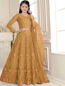 F Plus Fashion Girls Embroidered Semi-Stitched Lehenga & Unstitched Blouse With Dupatta