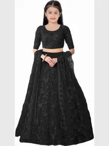 F Plus Fashion Girls Embellished Thread Work Semi-Stitched Lehenga & Blouse With Dupatta