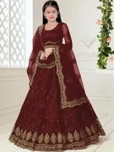 F Plus Fashion Girls Embroidered Thread Work Semi-Stitched Lehenga &Blouse With Dupatta