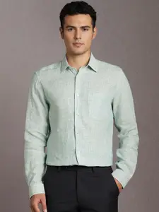 Louis Philippe Vertical Striped Spread Collar Linen Formal Shirt