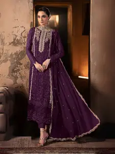 ODETTE Floral Embroidered Thread Work Semi-Stitched Dress Material