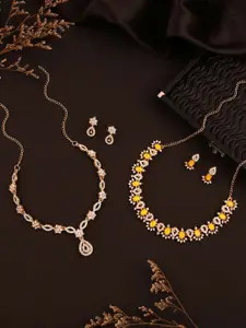 Anouk Set Of 2 Gold-Plated American Diamond Studded Necklace And Earrings
