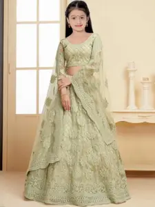 F Plus Fashion Girls Embellished Thread Work Semi-Stitched Lehenga &Blouse With Dupatta