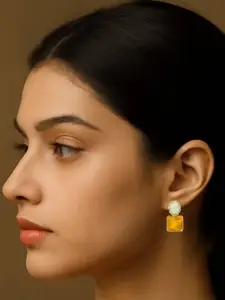 Neeara Fashion Gold Plated Artificial Stones Studded Square Studs