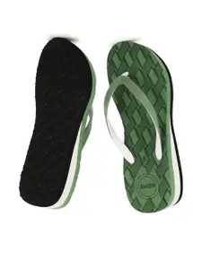 ROKKS Women Green Printed Rubber Flip Flops