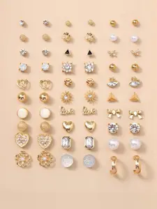 Vembley Set Of 30 Gold Plated Crystal Studs Earrings