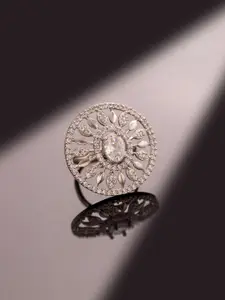 Voylla Rhodium-Plated Sparkling Elegance Crystal Flora American Diamond Finger Ring