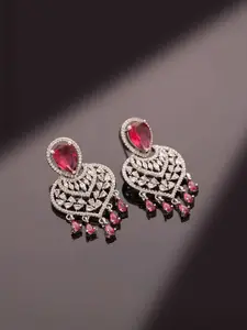 Voylla Sparkling Elegance Velvet American Diamond Contemporary Drop Earrings