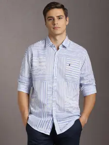 Louis Philippe Sport Slim Fit Horizontal Striped Spread Collar Cotton Casual Shirt