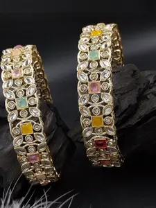 T4 JEWELS Kundan Gold Plated Multi coloured Bangles - Set Of 2