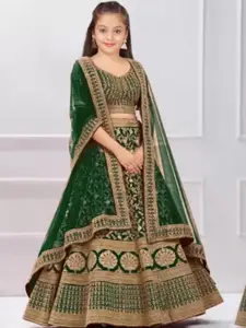F Plus Fashion Girls Embroidered Green Semi-Stitched Lehenga Blouse With Dupatta
