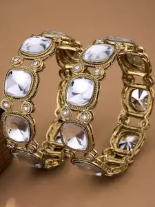 T4 JEWELS  Antique Gold Designer Metal Bangles Kundan Kada Set