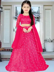 F Plus Fashion Girls Embellished Semi-Stitched Lehenga & Blouse With Dupatta Set