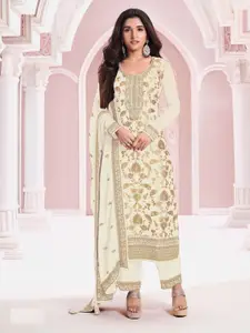 ODETTE Floral Woven Design Semi-Stitched Dress Material