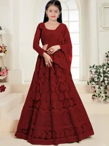 F Plus Fashion Girls Maroon Semi-Stitched Lehenga Blouse With Dupatta
