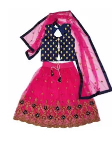 F Plus Fashion Girls Embroidered Semi-Stitched Lehenga & Unstitched Blouse With Dupatta