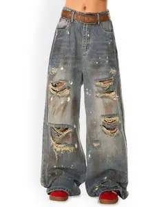 StyleCast x Revolte Men Baggy Mid-Rise Mildly Distressed Light Fade Jeans