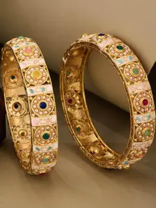 T4 JEWELS Women Set Of 2 Gold Plated Kundan Studded Bangles