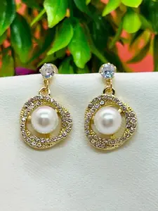 Neeara Fashion Gold Plated Artificial Stones Studded & Beaded Contemporary Drop Earrings