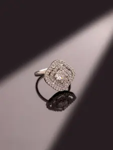 Voylla Rhodium-Plated Sparkling Elegance Majestic American Diamond-Studded Finger Ring