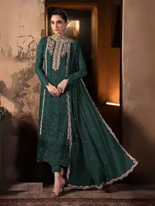 ODETTE Floral Embroidered Thread Work Semi-Stitched Dress Material