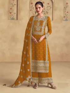 ODETTE Floral Embroidered Thread Work Georgette Semi-Stitched Dress Material