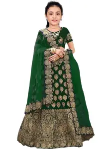 F Plus Fashion Girls Embellished Semi-Stitched Lehenga & Blouse With Dupatta Set