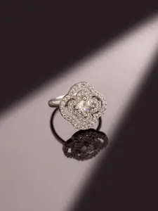 Voylla Rhodium-Plated Sparkling Elegance Empress American Diamond-Studded Finger Ring