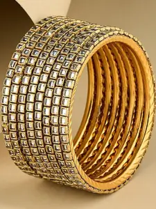 T4 JEWELS Set Of 4 Gold Plated Kundan Studded Bangles