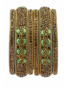 RIJOLI Alloy Metal Zircon Stone Beads Bangle Set