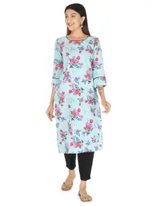 IRK Fashion Women Floral Printed Round Neck Straight Calf Length Kurta