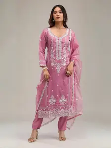 ODETTE Women Embroidered Semi-Stitched Dress Material