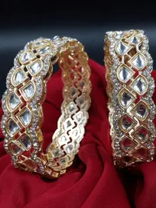 T4 JEWELS Women Set Of 2 Gold Plated Kundan Studded Bangles