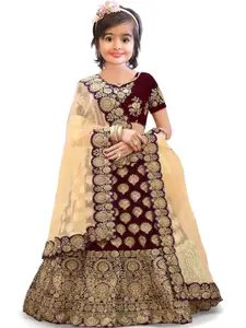 F Plus Fashion Girls Semi-Stitched Lehenga Set, Unstitched Blouse With Dupatta