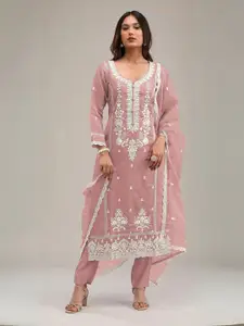 ODETTE Floral Embroidered Thread Work Semi-Stitched Dress Material