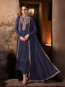 ODETTE Floral Embroidered Thread Work Georgette Semi-Stitched Dress Material