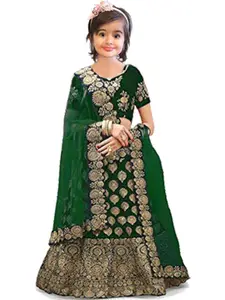 F Plus Fashion Girls Semi-Stitched Lehenga & Unstitched Blouse Satin