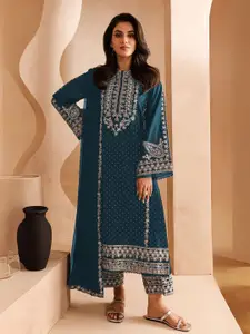 ODETTE Floral Embroidered Sequinned Semi Stitched Dress Material