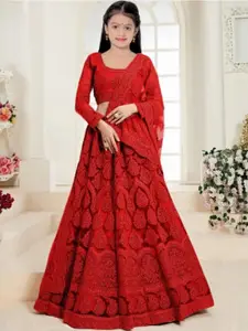 F Plus Fashion Girls Embroidered Semi-Stitched Lehenga & Unstitched Blouse With Dupatta