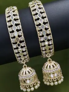 T4 JEWELS Set of 2 Gold-Plated Kundan Bangles
