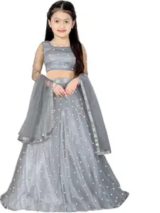 F Plus Fashion Girls Embellished Semi-Stitched Lehenga Set With Dupatta