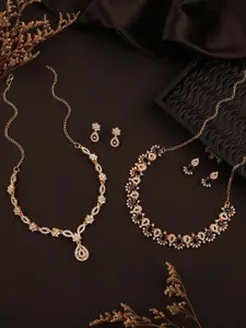 Anouk Set Of 2 Gold-Plated American Diamond Studded Necklace And Earrings