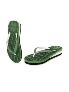 ROKKS Women Green Printed Rubber Flip Flops