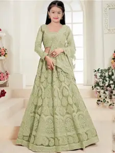 F Plus Fashion Girls Pista Green Embroidered Semi-Stitched Lehenga Choli With Dupatta