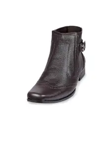 TANNY SHOES Men Leather Square Toe High-Top Boat Shoes