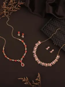 Anouk Set Of 2 Gold-Plated American Diamond Studded Necklace And Earrings