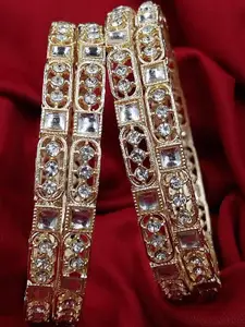 T4 JEWELS Women Set Of 2 Gold Plated Kundan Studded Bangles