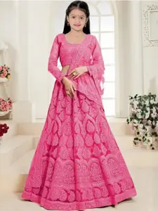 F Plus Fashion Girls Embroidered Thread Work Semi-Stitched Lehenga & Blouse With Dupatta