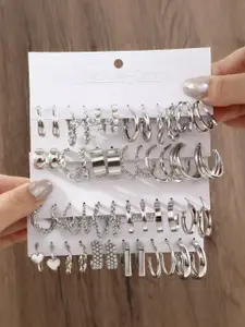 Vembley Combo Of 24 Women's Pairs Silver Plated Hoop And Pearl Earrings