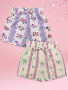 CUTECUMBER Girls Pack of 2 Floral Printed Shorts
